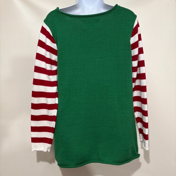 Ugly Christmas Santa Pug Green Sweater L Pullover Red White Candy Cane Sleeves - Picture 4 of 5